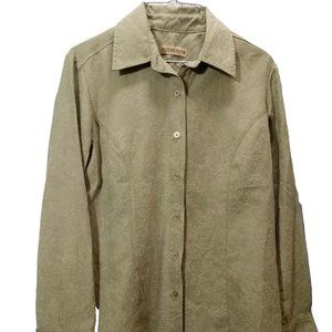 Tapered Fitted Blouse Apple Green Color Sz Small Button Front Long Sleeve